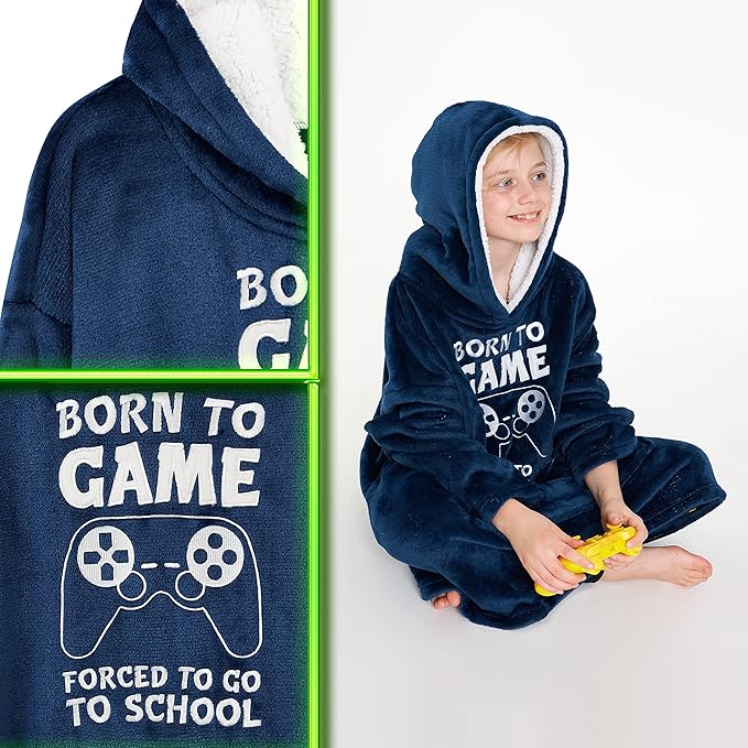 CityComfort Fleece Hoodie Blanket for Kids and Teenagers - Football One Size Kids Oversized Hoodie with Sherpa - Lined Hood Gaming Gifts for Kids - British D'sire