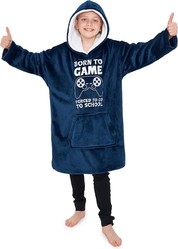 CityComfort Fleece Hoodie Blanket for Kids and Teenagers - Football One Size Kids Oversized Hoodie with Sherpa - Lined Hood Gaming Gifts for Kids - British D'sire