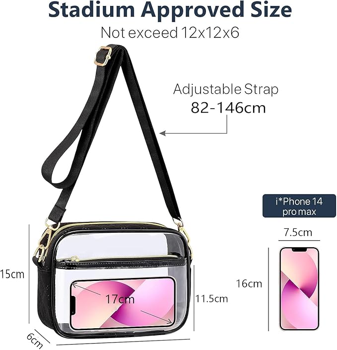 Clear Bag,Clear Crossbody Bag,Stadium Approved Clear Purses For Women Adjustable Shoulder Strap, Concert Bag For Sports Events Game Day，Transparent Bag for Concerts Sports Events Festival - Totes & Shoulder Bags - British D'sire