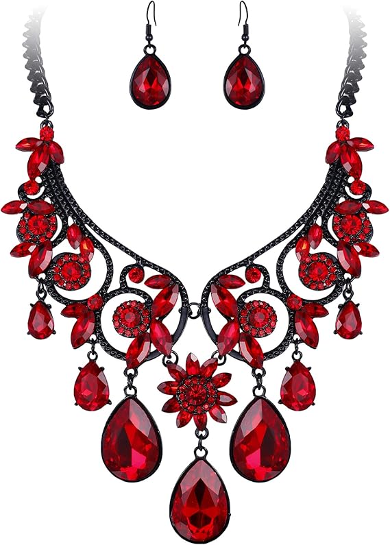 Clearine Halloween Jewellery Tribal Ethnic Style Chunky Crystal Statement Necklace Dangle Earrings Set for Women, Statement Costume Jewellery Set, Wedding Bridal Set - Jewellery & Watches - British D'sire