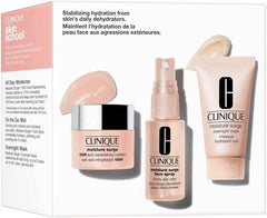 Clinique Moisture Surge Skincare Set, 100H Auto-Replenishing Hydrator 15 ml + Face Spray Thirsty Skin Relief 30 ml + Overnight Mask 30 ml - British D'sire