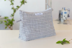 Cloudy Grey Stripe linen large makeup bag - Large cosmetic bags - British D'sire