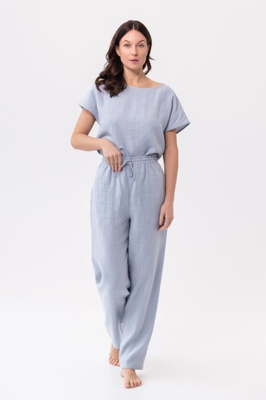 Cloudy Grey Stripe linen / Natural Linen Pajama set / Linen loungewear / Linen sleepwear - Sleepwear & Loungewear - British D'sire