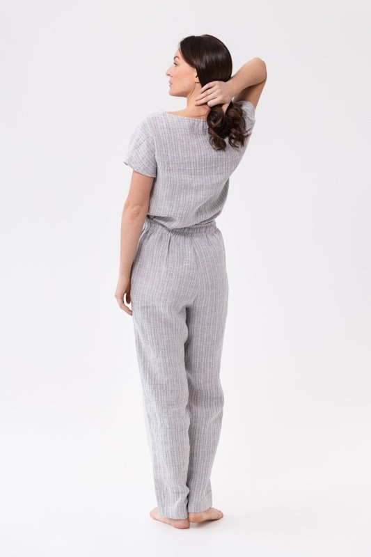 Cloudy Grey Stripe linen / Natural Linen Pajama set / Linen loungewear / Linen sleepwear - Sleepwear & Loungewear - British D'sire