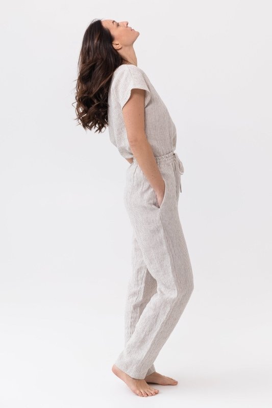 Cloudy Grey Stripe linen / Natural Linen Pajama set / Linen loungewear / Linen sleepwear - Sleepwear & Loungewear - British D'sire