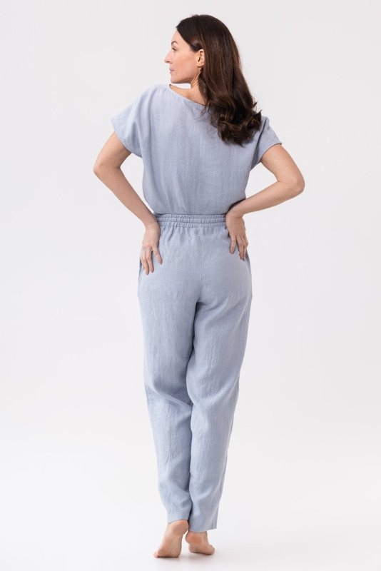 Cloudy Grey Stripe linen / Natural Linen Pajama set / Linen loungewear / Linen sleepwear - Sleepwear & Loungewear - British D'sire