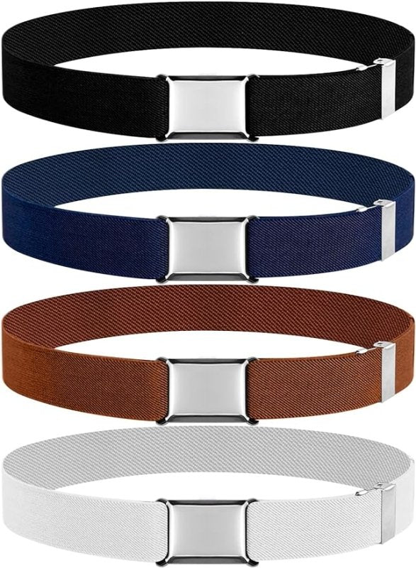 CoKeeSun 4 Pcs Elastic Kids Belt, Stretch Kids Belts, Adjustable Toddler Belt with Silver Square Buckle for Boys and Girls Jeans Shorts Trousers - British D'sire