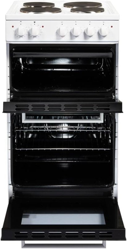 Cookology CFSPTC502BK 50cm Wide Freestanding Electric Twin Cavity Cooker, Combined 93 Litre Capacity with 4 Zone Solid Plate Top Hob Cooktop - British D'sire