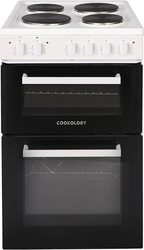 Cookology CFSPTC502BK 50cm Wide Freestanding Electric Twin Cavity Cooker, Combined 93 Litre Capacity with 4 Zone Solid Plate Top Hob Cooktop - British D'sire