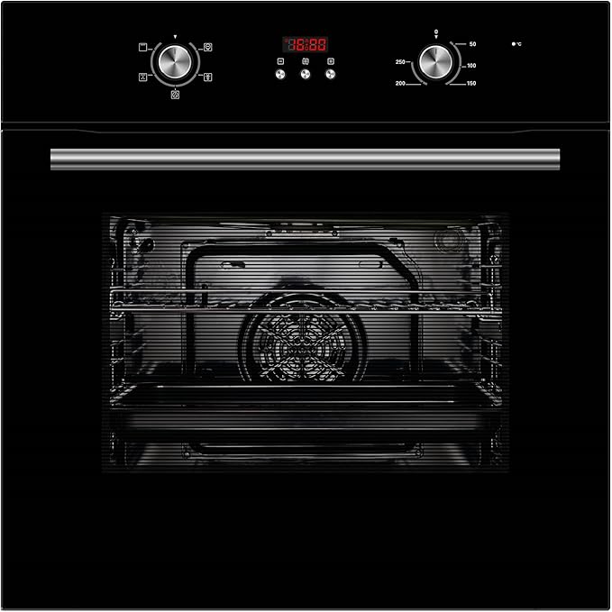 Cookology COF605BK 60cm 65 Litre Capacity, Installed Built In Electric Fan Oven, Integrated Single Fan Oven with Mechanical Dial Timer and Grill - in Black - Installed Ovens - British D'sire