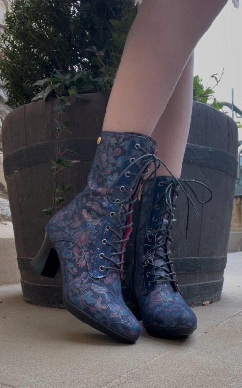 (Copy) Fergie - Navy Floral victorian lace up - Ankle boot - British D'sire