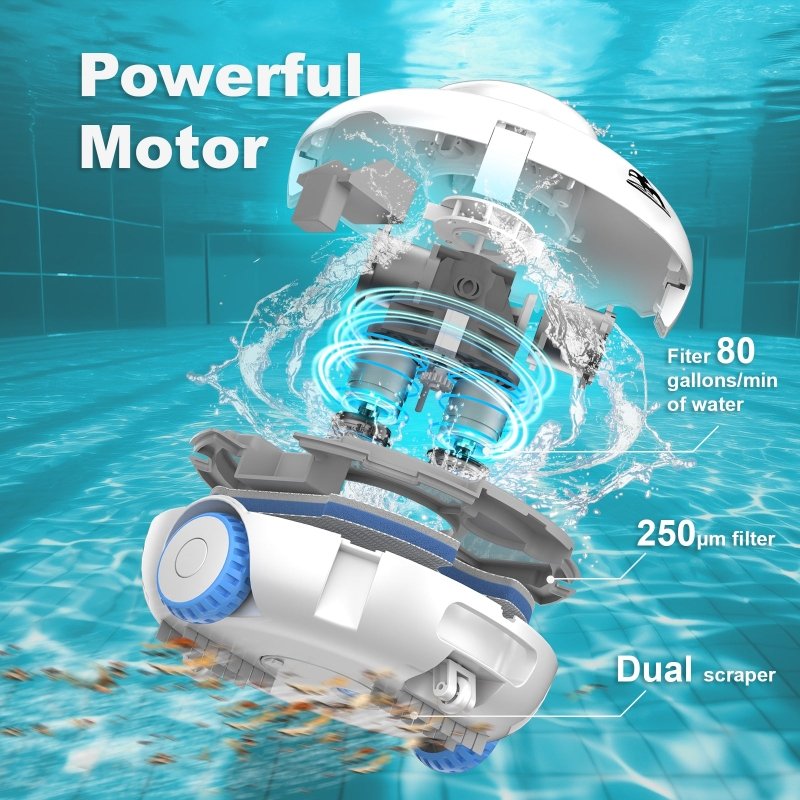 Cordless Robotic Pool Cleaner - Powerful Suction Rechargeable Battery Pool Vacuum - British D'sire