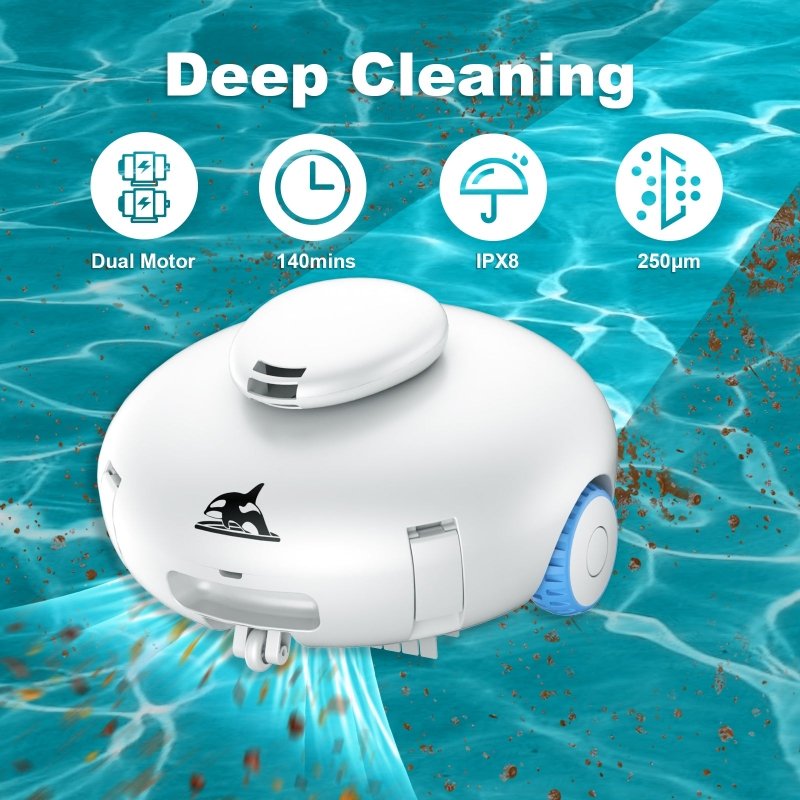 Cordless Robotic Pool Cleaner - Powerful Suction Rechargeable Battery Pool Vacuum - British D'sire