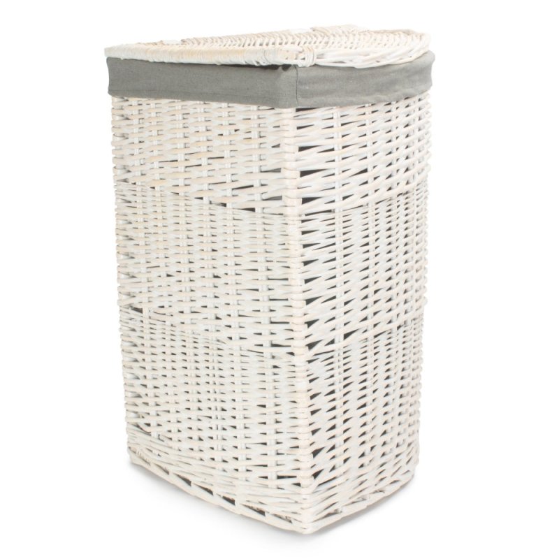 Corner White Wash Laundry Hamper with Grey Sage Lining - Laundry Baskets - British D'sire