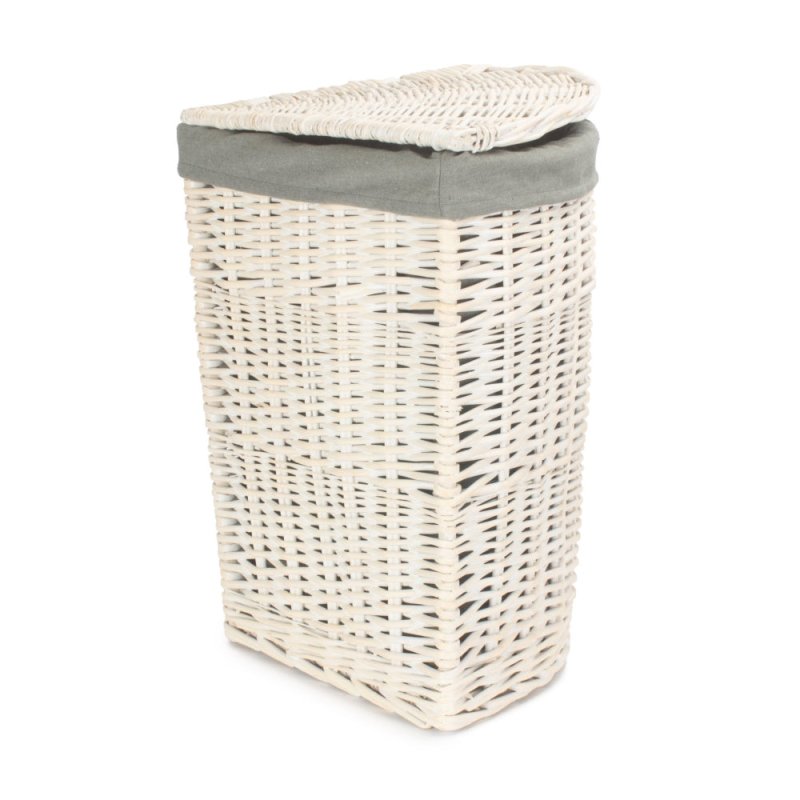 Corner White Wash Laundry Hamper with Grey Sage Lining - Laundry Baskets - British D'sire