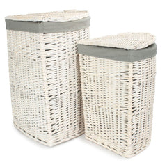 Corner White Wash Laundry Hamper with Grey Sage Lining - Laundry Baskets - British D'sire