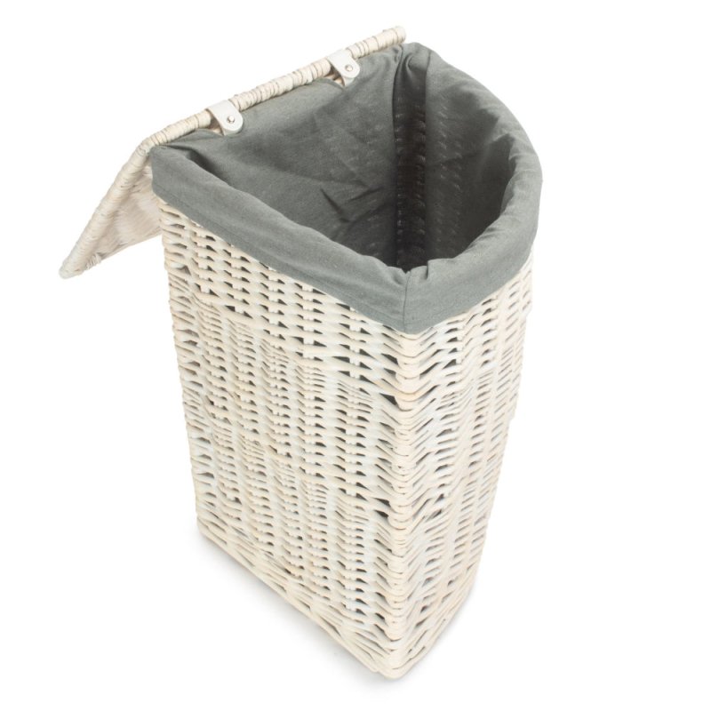 Corner White Wash Laundry Hamper with Grey Sage Lining - Laundry Baskets - British D'sire