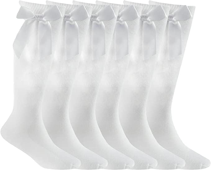 COSHAL® 3 Pairs Girls Knee High School Socks Cotton Socks with Fluffy Ribbons Bow, Back to School Socks Uniform Party Wear Long Socks Girls Bow Knee High School Socks - Kids socks - British D'sire