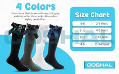 COSHAL® 3 Pairs Girls Knee High School Socks Cotton Socks with Fluffy Ribbons Bow, Back to School Socks Uniform Party Wear Long Socks Girls Bow Knee High School Socks - Kids socks - British D'sire