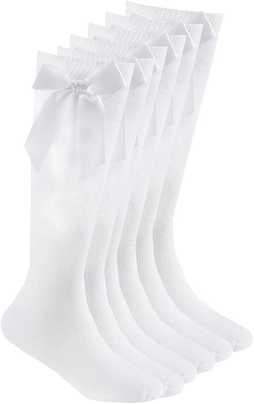 COSHAL® 3 Pairs Girls Knee High School Socks Cotton Socks with Fluffy Ribbons Bow, Back to School Socks Uniform Party Wear Long Socks Girls Bow Knee High School Socks - Kids socks - British D'sire