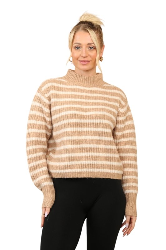 Cosy Striped Jumper with Mock Neck – Soft Acrylic Knit - Jumper - British D'sire