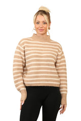 Cosy Striped Jumper with Mock Neck – Soft Acrylic Knit - Jumper - British D'sire