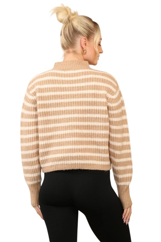 Cosy Striped Jumper with Mock Neck – Soft Acrylic Knit - Jumper - British D'sire