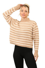 Cosy Striped Jumper with Mock Neck – Soft Acrylic Knit - Jumper - British D'sire