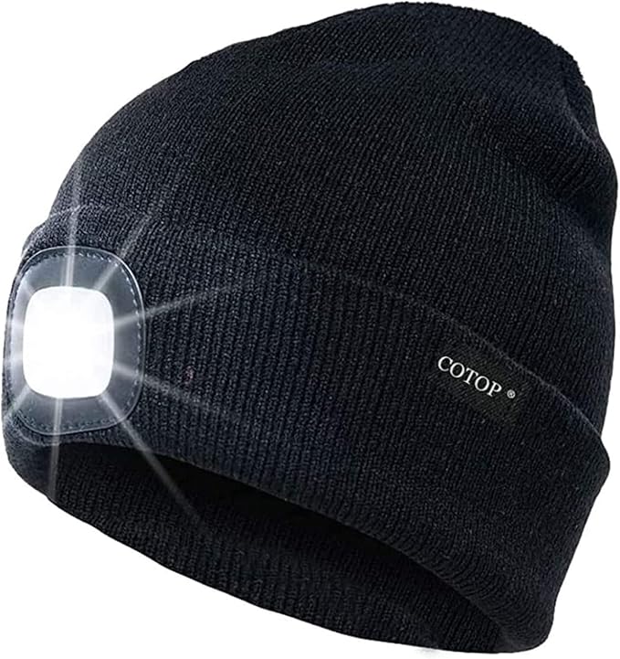 COTOP Unisex LED Headlamp Beanie Cap Men's Women Gift Winter Warm Beanie Hat Hands Free Lighted Beanie Cap for Dog Walking Night, Running, Camping,Hiking - Hats & Caps - British D'sire