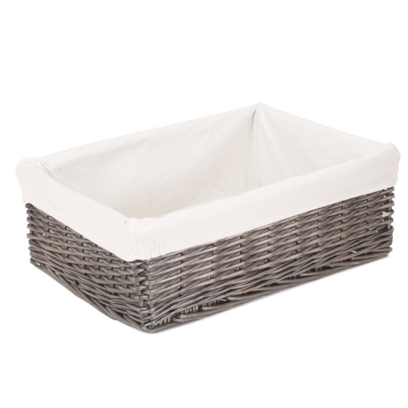 Cotton Lined Antique Wash Finish Wicker Tray - Serving Tray - British D'sire