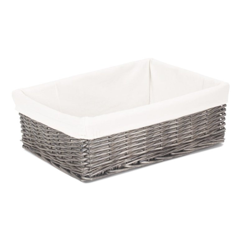 Cotton Lined Antique Wash Finish Wicker Tray - Serving Tray - British D'sire