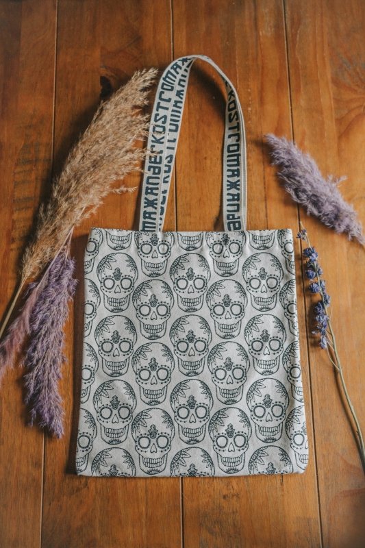 Cream Skull Print Cotton Shopper Tote Bag by Xander Kostroma - Handbags - British D'sire