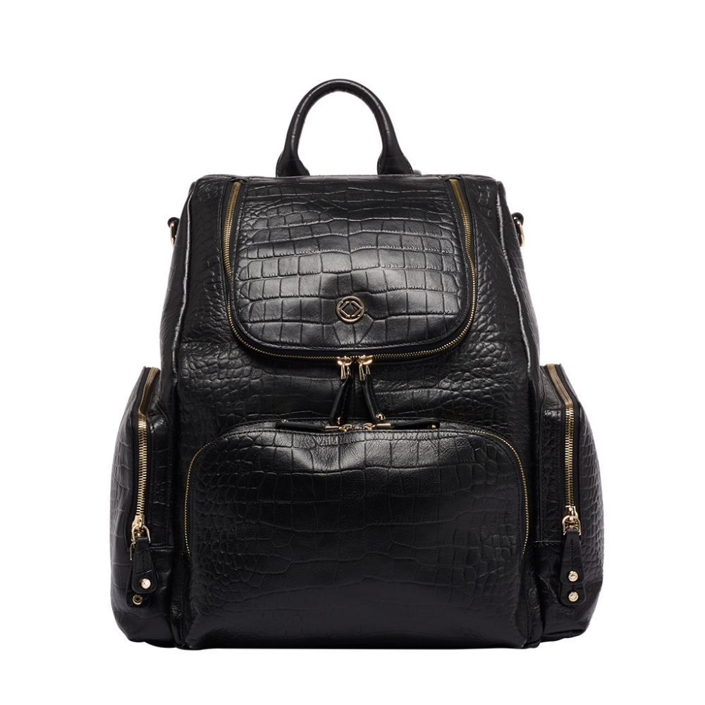 Amber Embossed Black Leather Backpack