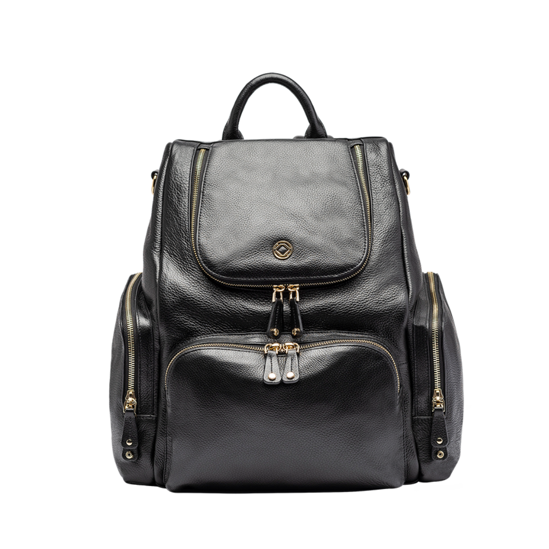 Amber Midi Pebble Black Leather Backpack