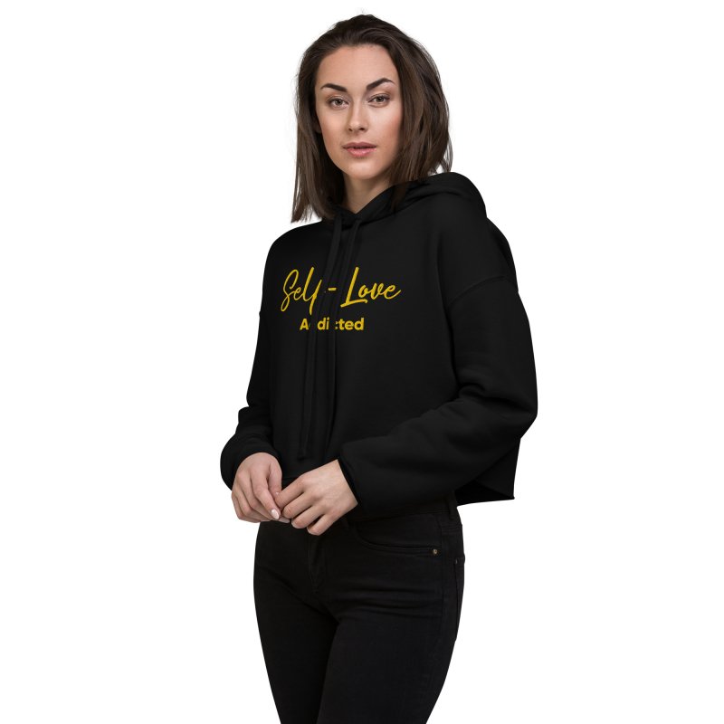 Crop Hoodie - Self Love Addicted with EMBROIDERY - crop hoodie - British D'sire