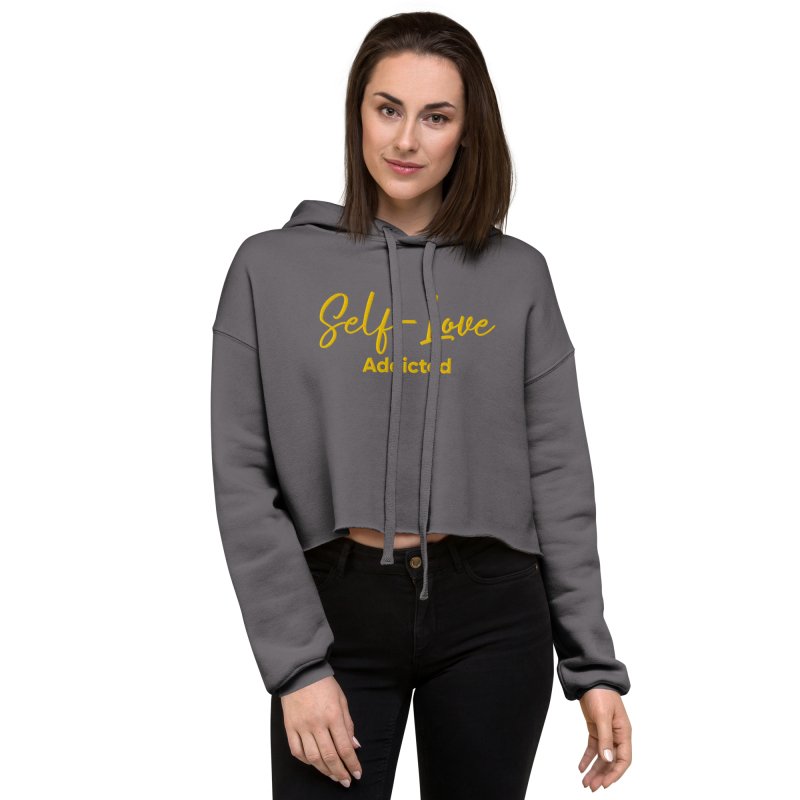 Crop Hoodie - Self Love Addicted with EMBROIDERY - crop hoodie - British D'sire