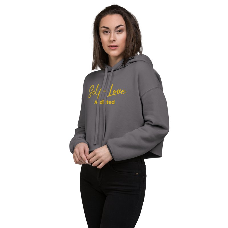 Crop Hoodie - Self Love Addicted with EMBROIDERY - crop hoodie - British D'sire