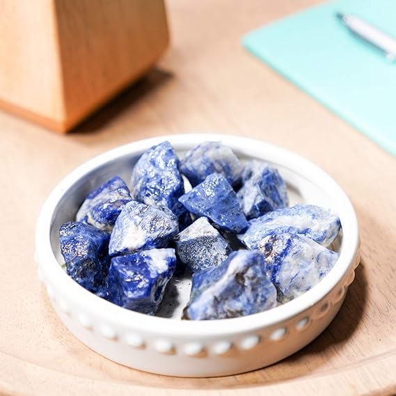 Crystal Allies Materials 1lb Bulk Rough Blue Sodalite Stones from Brazil Large 1"+ Raw Natural Crystals for Cabbing, Cutting, Lapidary, Tumbling, and Polishing & Reiki Crystal Healing Wholesale Lot - Gemstones - British D'sire