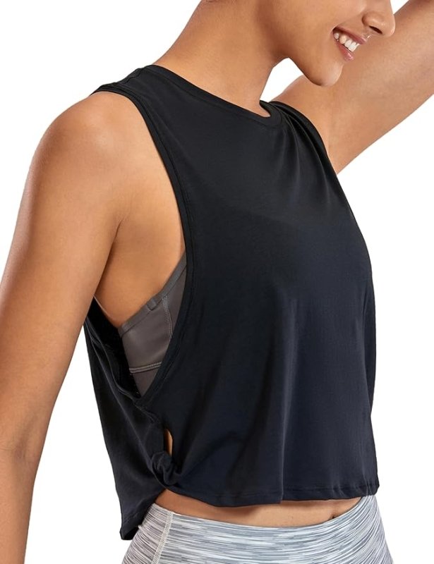 CRZ YOGA Pima Cotton Summer Gym Sleeveless Vest Tops for Women Light Elastic Running Crop Top Loose Crew Neck Yoga Shirt - Sleeveless Tops - British D'sire