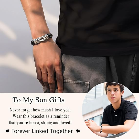 D Dongjiangjin Gift To My Son Grandson Nephew Leather Bracelet Birthday Easter Gradution Gifts for Teen Boys - Bracelets & Bangles - British D'sire