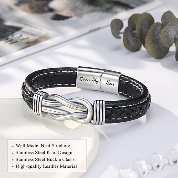 D Dongjiangjin Gift To My Son Grandson Nephew Leather Bracelet Birthday Easter Gradution Gifts for Teen Boys - Bracelets & Bangles - British D'sire