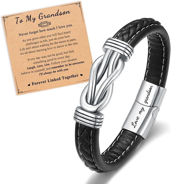 D Dongjiangjin Gift To My Son Grandson Nephew Leather Bracelet Birthday Easter Gradution Gifts for Teen Boys - Bracelets & Bangles - British D'sire