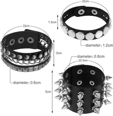 Dacitiery 6 Pcs Punk Studded Bracelet Rivets Bracelet, Black Metal Spike Studded Rivets Bracelet Cuff for Mens Womens Rock Vintage Gothic Style Adult - Women's Bracelets - British D'sire