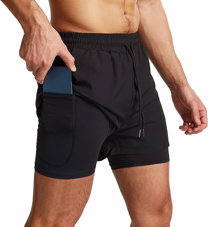 Danfiki Men Running Shorts Men's Shorts Workout with Phone Pocket 2 in 1 Gym Training Shorts Lightweight Quick Drying - Men's Shorts and Boxers - British D'sire