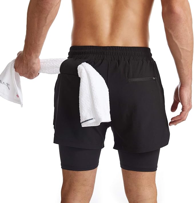 Danfiki Men Running Shorts Men's Shorts Workout with Phone Pocket 2 in 1 Gym Training Shorts Lightweight Quick Drying - Men's Shorts and Boxers - British D'sire