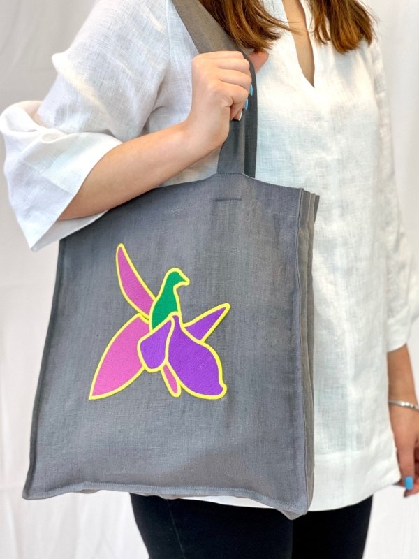 Dark Plum linen tote bag with embroidery - Embroidery Bags - British D'sire