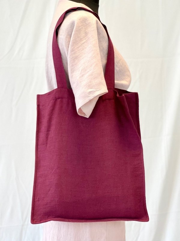 Dark Plum linen tote bag with embroidery - Embroidery Bags - British D'sire