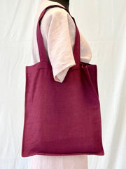 Dark Plum linen tote bag with embroidery - Embroidery Bags - British D'sire