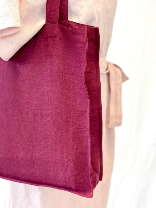 Dark Plum linen tote bag with embroidery - Embroidery Bags - British D'sire