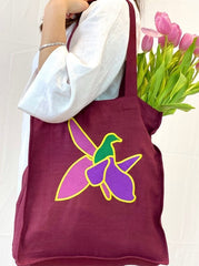 Dark Plum linen tote bag with embroidery - Embroidery Bags - British D'sire